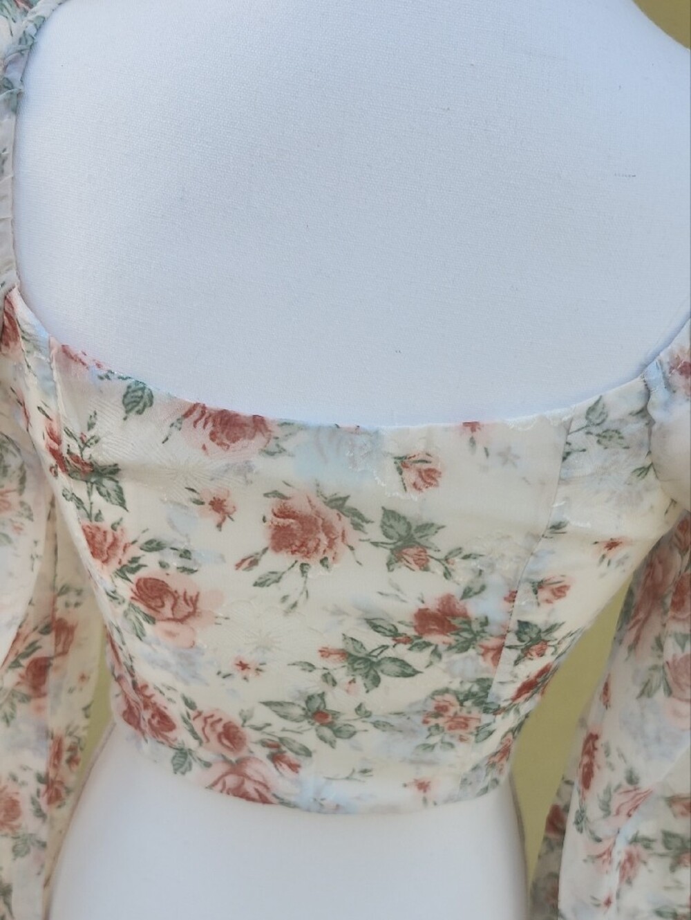 Altar'd State Cream Floral Booho Tie-Front Puff Sleeve Top - Picture 11 of 14